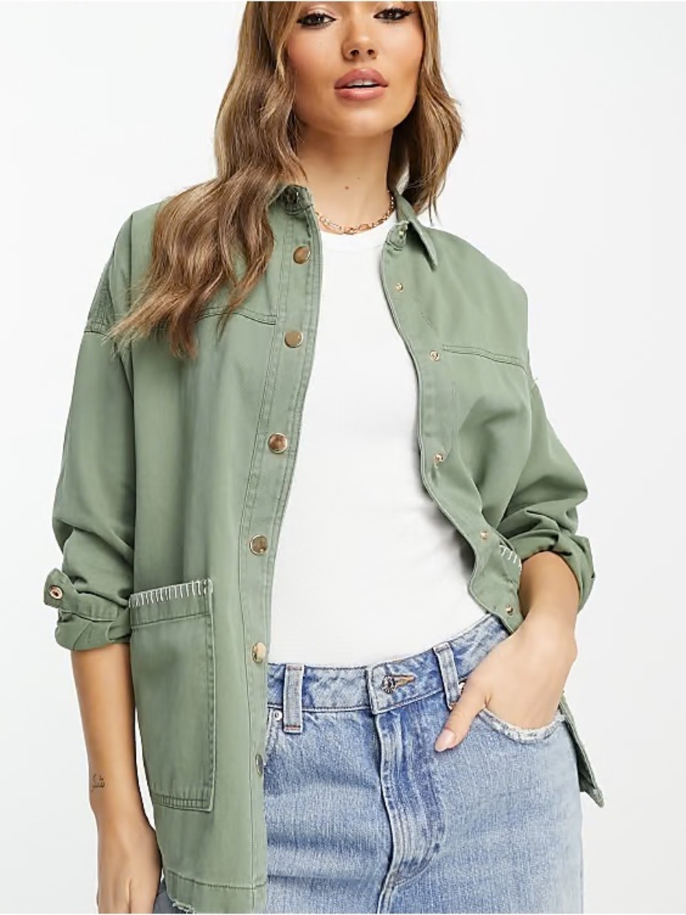 NWT River Island drop pocket overshirt in khaki Size 22/24